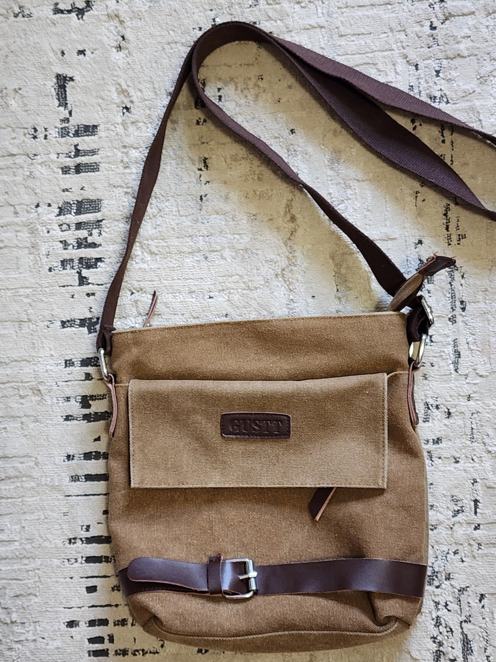 Gustin Brown Canvas Crossbody Bag for Men